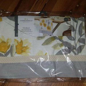 Threshold Gold Yellow Leaf Table Runner gray white